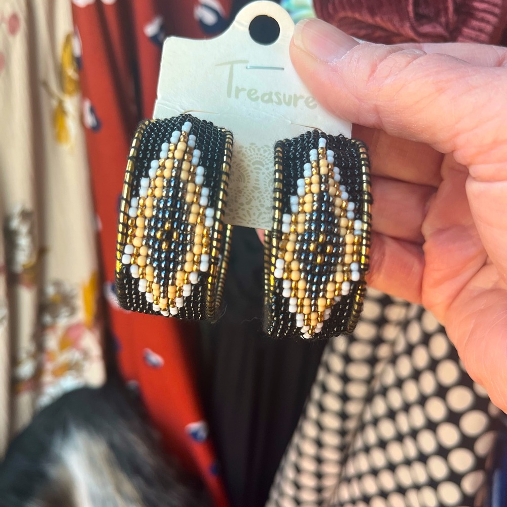 Seed bead hoop pierced earrings by Treasure Jewelry.